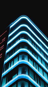 Preview wallpaper building, neon, bottom view