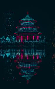 Preview wallpaper building, neon, reflection, water