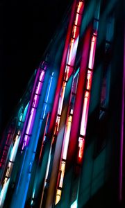 Preview wallpaper building, neon, signage, blur, dark