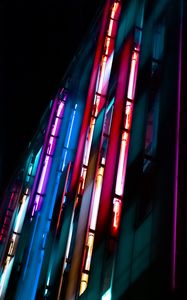 Preview wallpaper building, neon, signage, blur, dark