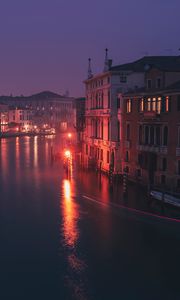 Preview wallpaper building, night city, lights, river