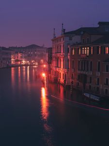 Preview wallpaper building, night city, lights, river