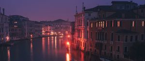 Preview wallpaper building, night city, lights, river