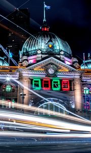 Preview wallpaper building, night city, long exposure, melbourne, australia