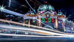 Preview wallpaper building, night city, long exposure, melbourne, australia