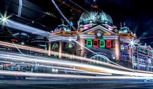 Preview wallpaper building, night city, long exposure, melbourne, australia