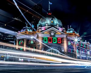 Preview wallpaper building, night city, long exposure, melbourne, australia