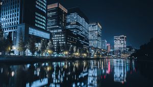 Preview wallpaper building, night city, skyscraper, glow