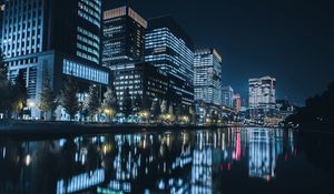 Preview wallpaper building, night city, skyscraper, glow