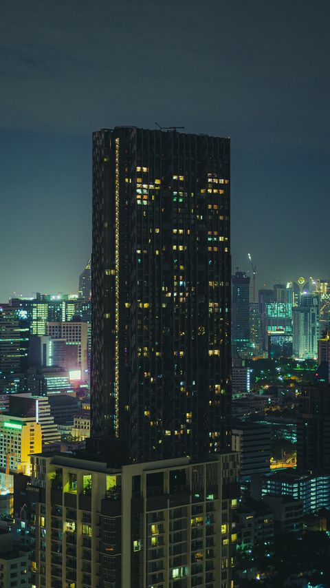 Download wallpaper 480x854 building, night city, tower, night nokia