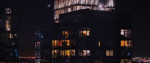 Preview wallpaper building, night city, windows, architecture