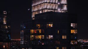 Preview wallpaper building, night city, windows, architecture