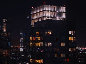 Preview wallpaper building, night city, windows, architecture