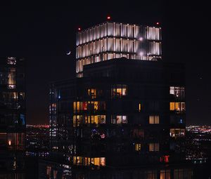 Preview wallpaper building, night city, windows, architecture