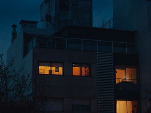 Preview wallpaper building, night, facade, lights
