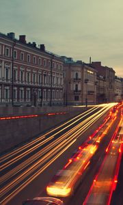 Preview wallpaper building, night, river, bridge, city, street