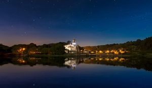 Preview wallpaper building, night, sky, lake