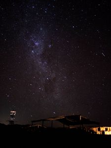 Preview wallpaper building, night, stars, nebula, dark