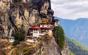 Preview wallpaper building, pagoda, rock, cliff