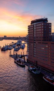 Preview wallpaper building, pier, port, boats, sea