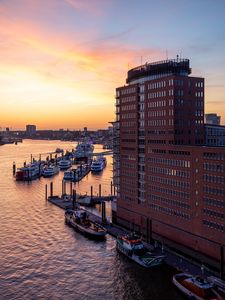 Preview wallpaper building, pier, port, boats, sea