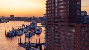 Preview wallpaper building, pier, port, boats, sea