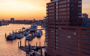 Preview wallpaper building, pier, port, boats, sea