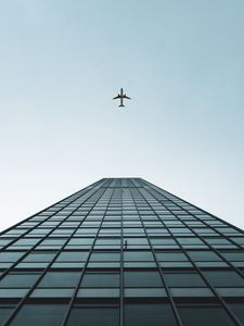 Preview wallpaper building, plane, sky, minimalism