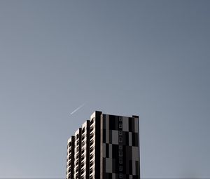 Preview wallpaper building, plane, sky, minimalism, architecture