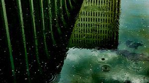 Preview wallpaper building, rain, reflection, puddle, drops