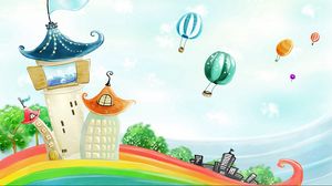 Preview wallpaper building, rainbow, balloons, nature