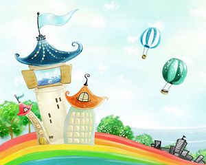 Preview wallpaper building, rainbow, balloons, nature