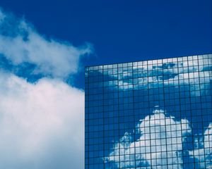 Preview wallpaper building, reflection, facade, glassy, clouds, sky