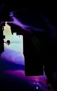 Preview wallpaper building, reflection, water, road, dark