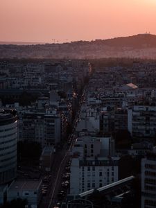 Preview wallpaper building, road, city, architecture, evening