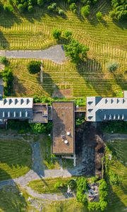 Preview wallpaper building, roof, aerial view, lawn