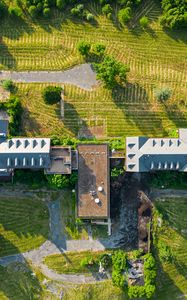 Preview wallpaper building, roof, aerial view, lawn
