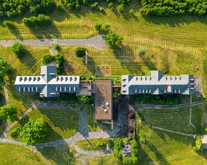 Preview wallpaper building, roof, aerial view, lawn