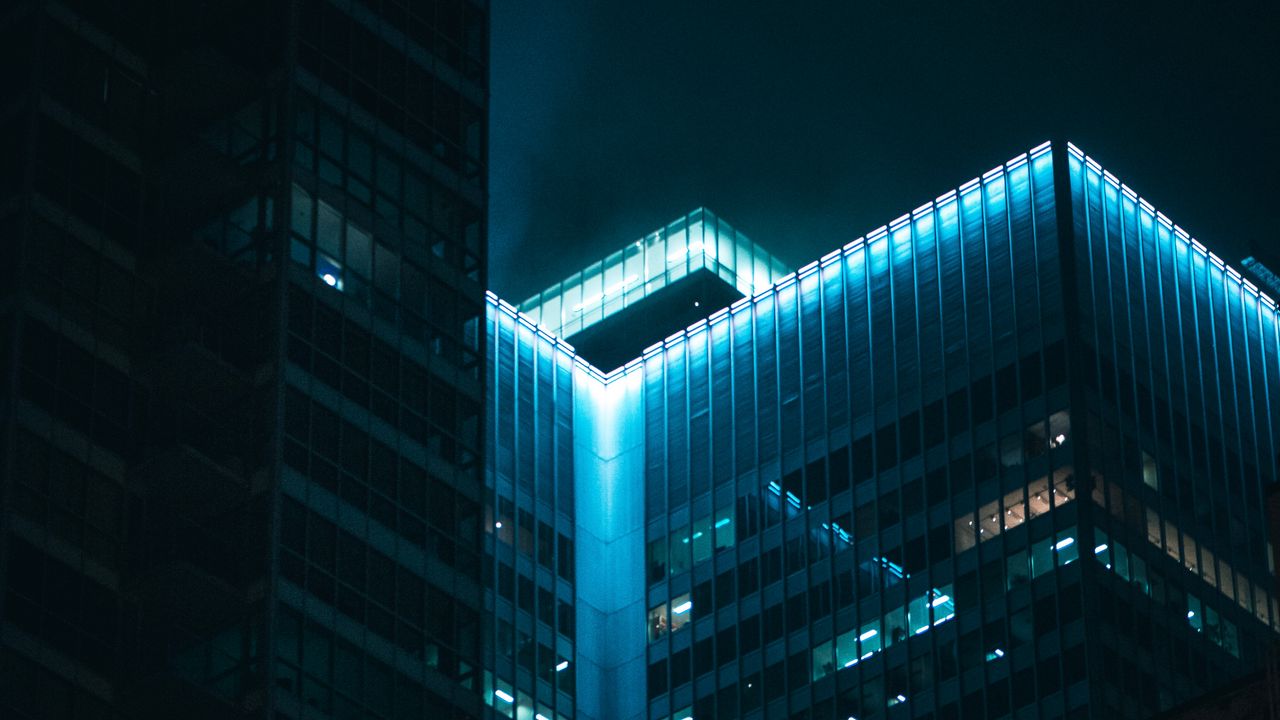 Wallpaper building, roof, backlight, blue, night, dark