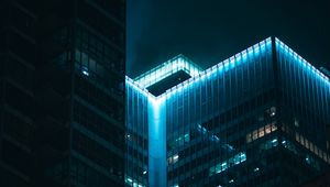 Preview wallpaper building, roof, backlight, blue, night, dark