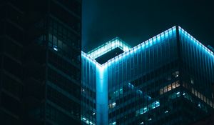 Preview wallpaper building, roof, backlight, blue, night, dark