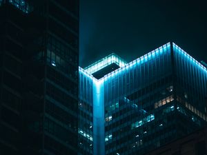 Preview wallpaper building, roof, backlight, blue, night, dark