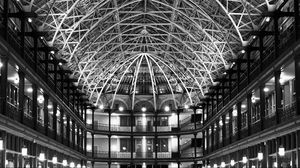 Preview wallpaper building, roof, ceiling, lights, architecture, black and white