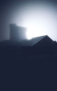 Preview wallpaper building, roof, fog, dark