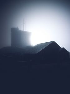 Preview wallpaper building, roof, fog, dark