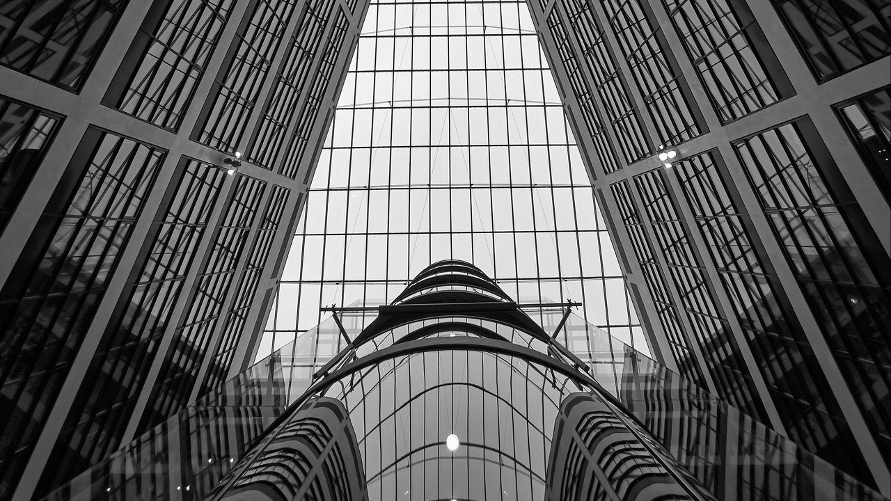 Wallpaper building, roof, glass, architecture, bottom view, black and white