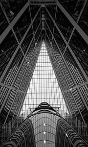 Preview wallpaper building, roof, glass, architecture, bottom view, black and white