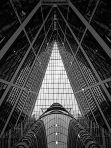 Preview wallpaper building, roof, glass, architecture, bottom view, black and white