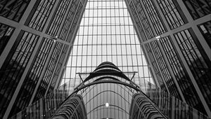 Preview wallpaper building, roof, glass, architecture, bottom view, black and white