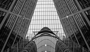 Preview wallpaper building, roof, glass, architecture, bottom view, black and white